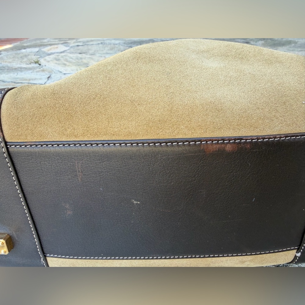 Authentic Loewe Suede Tan and Black Handbag with Embroidered Logo - Picture 9 of 16